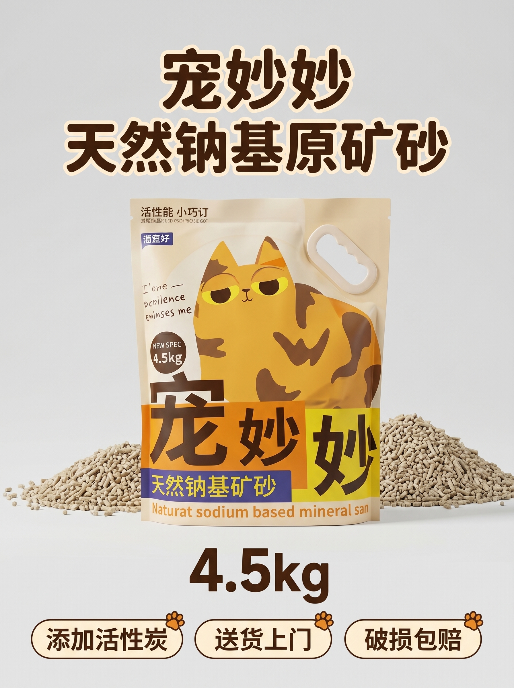 [主图-5] 宠妙妙天然钠基原矿猫砂规格服务展示； [氛围风格… - 图片创意预览